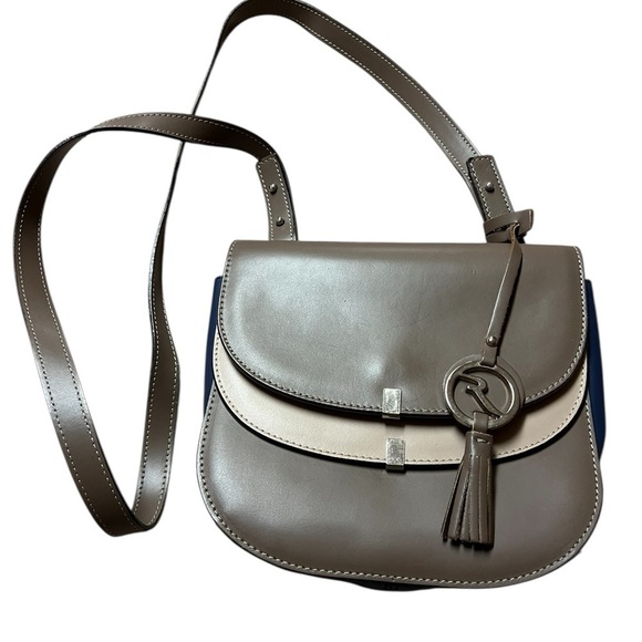 varriale Handbags - Like new leather crossbody in blue & taupe